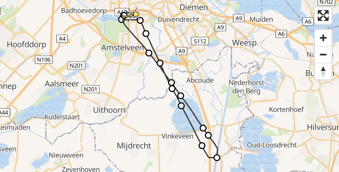 Routekaart van de vlucht: Lifeliner 1 naar VU Medisch Centrum Amsterdam