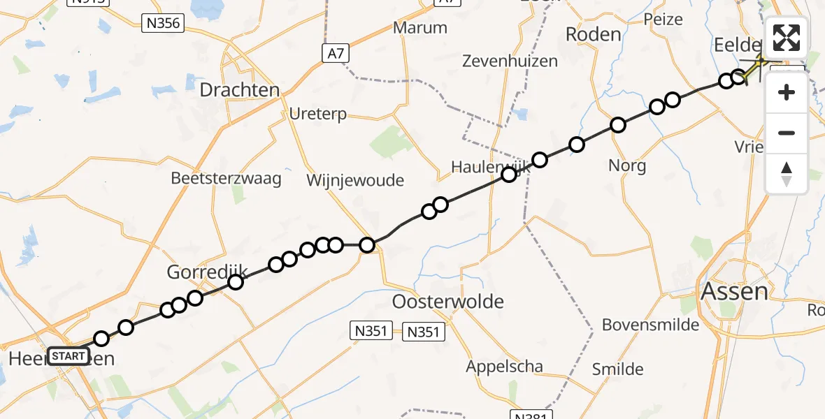 Routekaart van de vlucht: Lifeliner 4 naar Groningen Airport Eelde