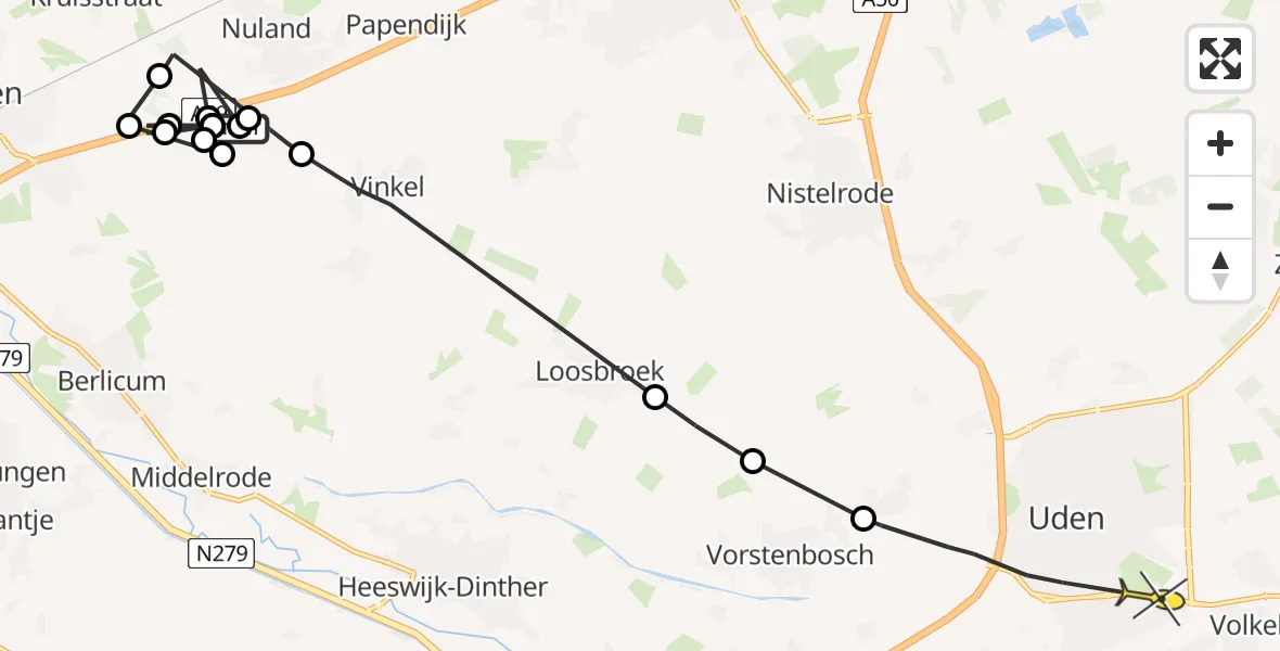 Routekaart van de vlucht: Politiehelikopter naar Uden