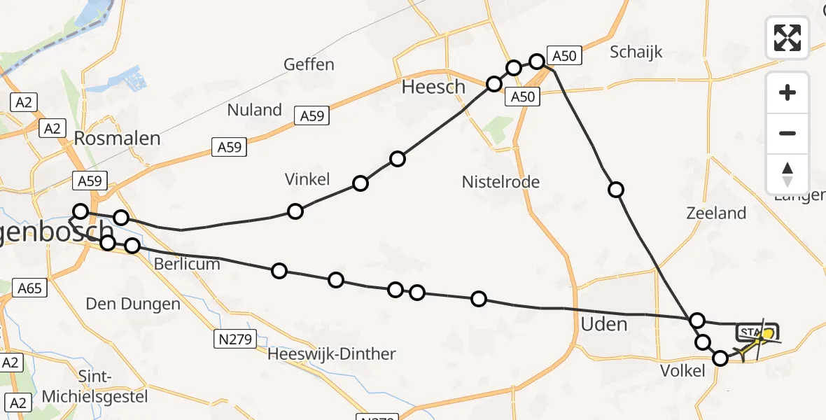 Routekaart van de vlucht: Lifeliner 3 naar Vliegbasis Volkel