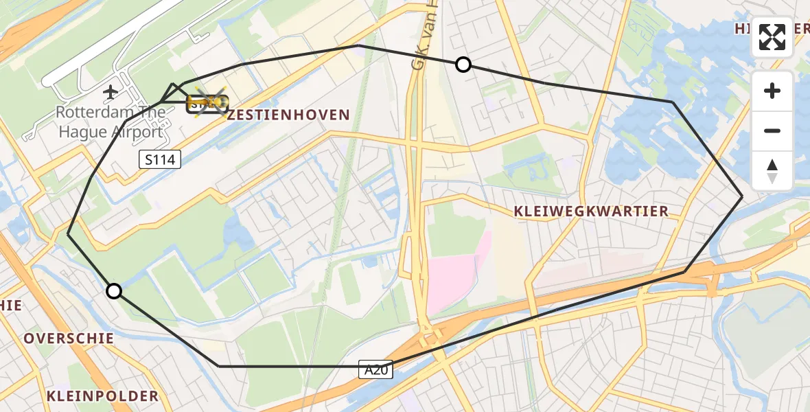 Vluchtroute Traumahelikopter Rotterdam The Hague Airport - Rotterdam The Hague Airport, 14 juni 2023, 15:50