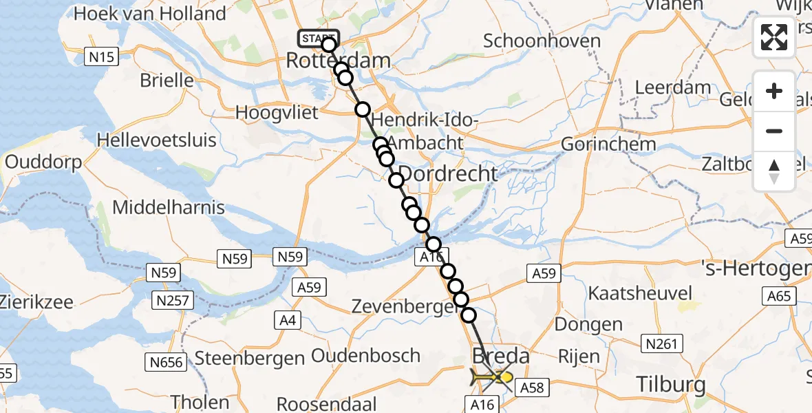 Routekaart van de vlucht: Lifeliner 2 naar Breda