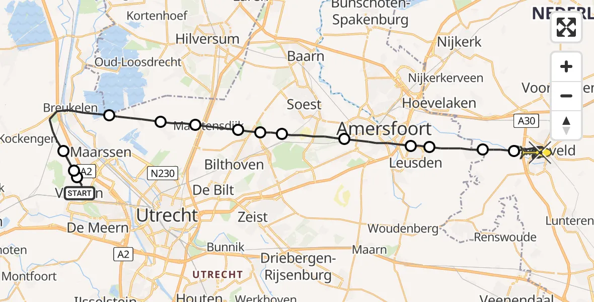 Routekaart van de vlucht: Lifeliner 1 naar Barneveld