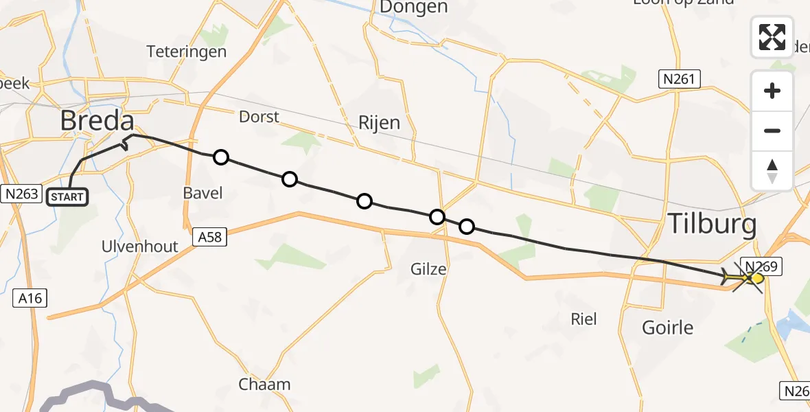 Routekaart van de vlucht: Lifeliner 2 naar Tilburg