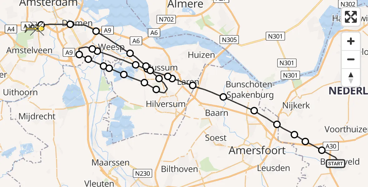 Routekaart van de vlucht: Lifeliner 1 naar VU Medisch Centrum Amsterdam