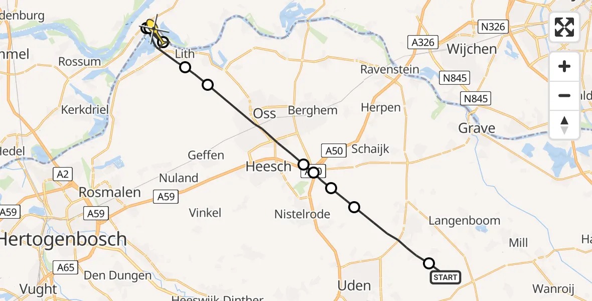 Routekaart van de vlucht: Politiehelikopter naar Lith