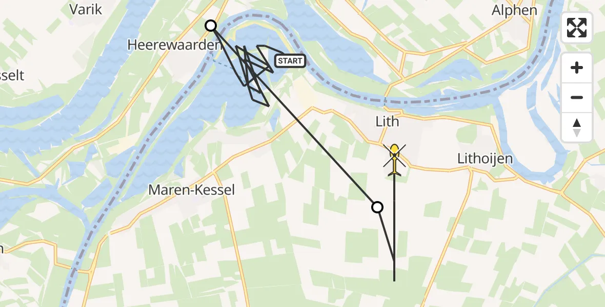 Routekaart van de vlucht: Politieheli naar Lith