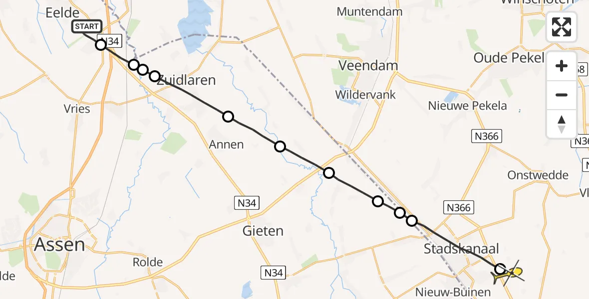 Routekaart van de vlucht: Lifeliner 4 naar Vledderveen