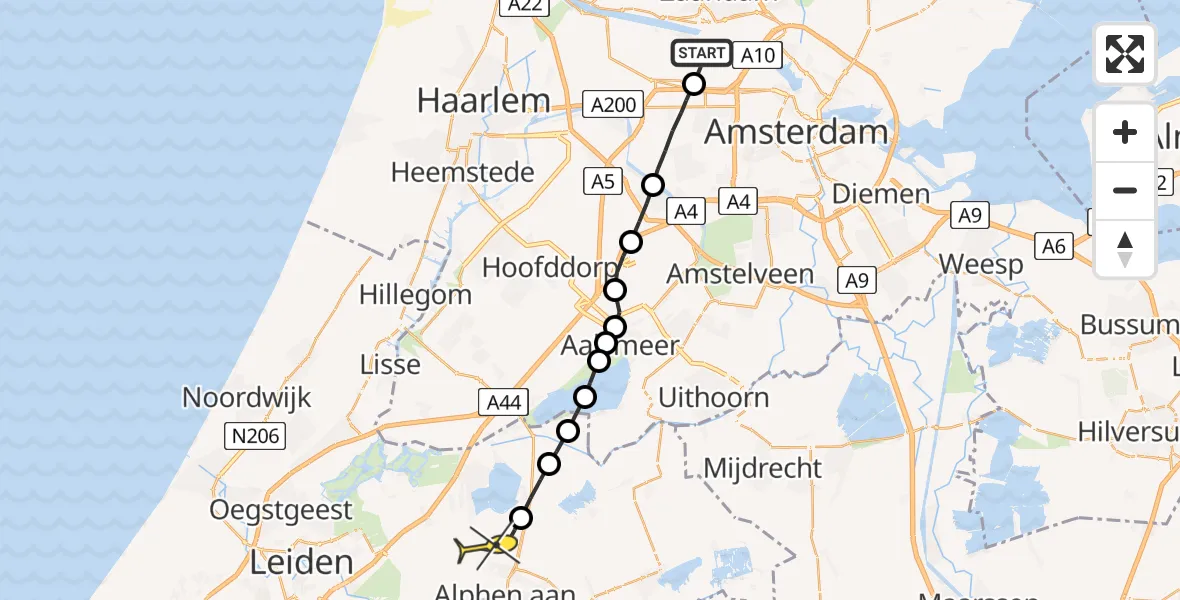 Routekaart van de vlucht: Lifeliner 1 naar Woubrugge