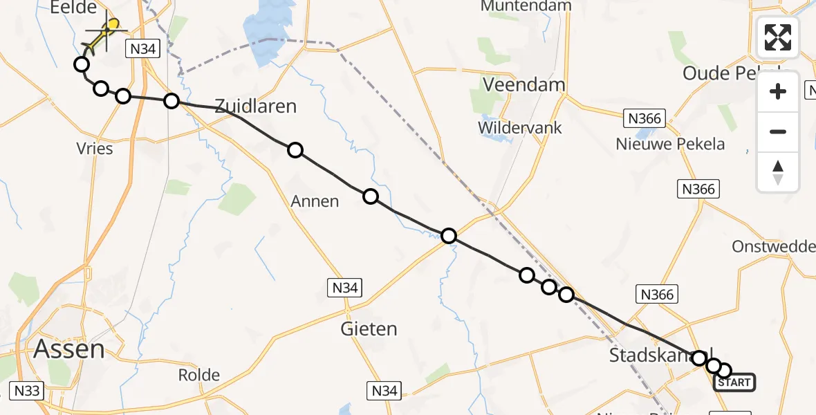 Routekaart van de vlucht: Lifeliner 4 naar Groningen Airport Eelde