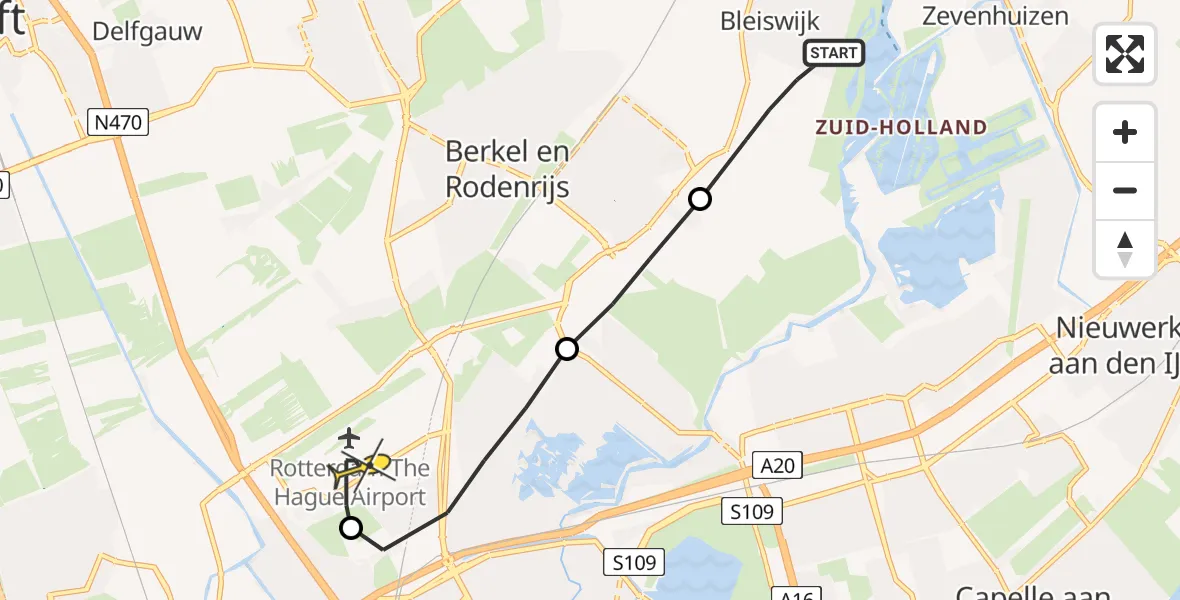 Routekaart van de vlucht: Lifeliner 2 naar Rotterdam The Hague Airport