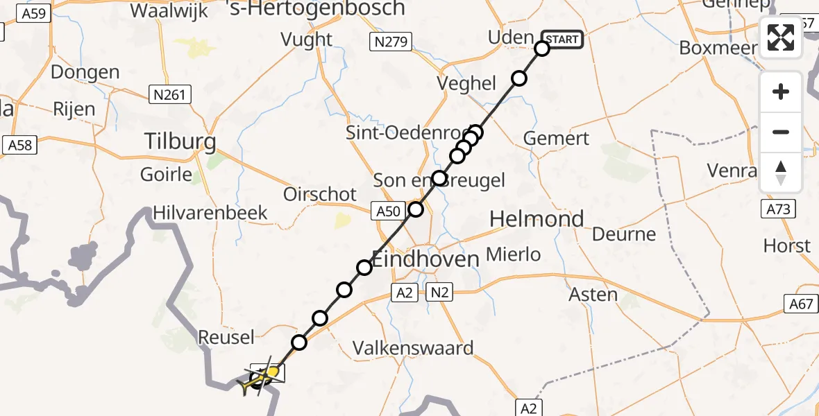 Routekaart van de vlucht: Lifeliner 3 naar Bladel