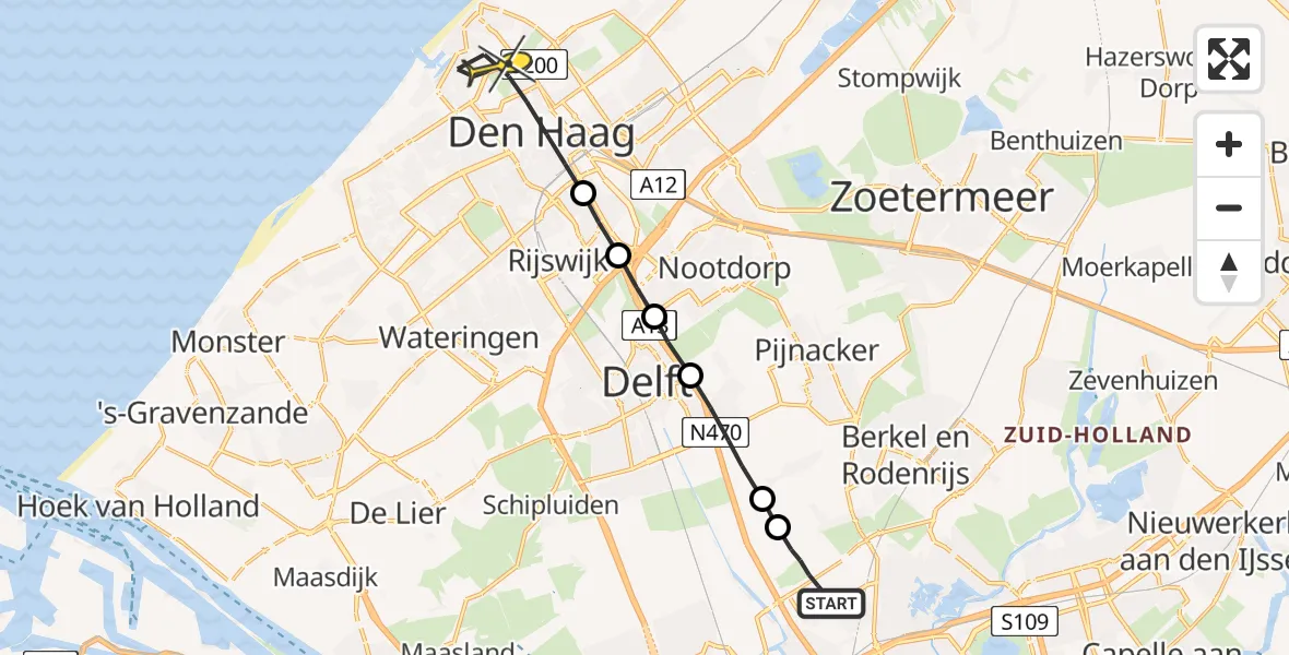 Routekaart van de vlucht: Lifeliner 2 naar Den Haag