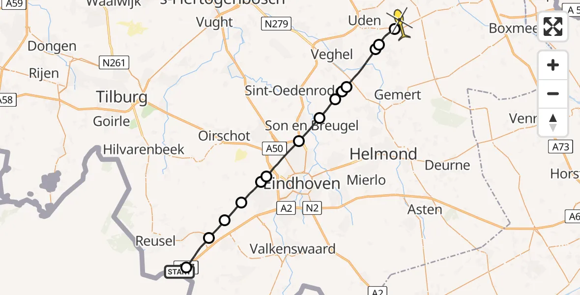 Routekaart van de vlucht: Lifeliner 3 naar Vliegbasis Volkel