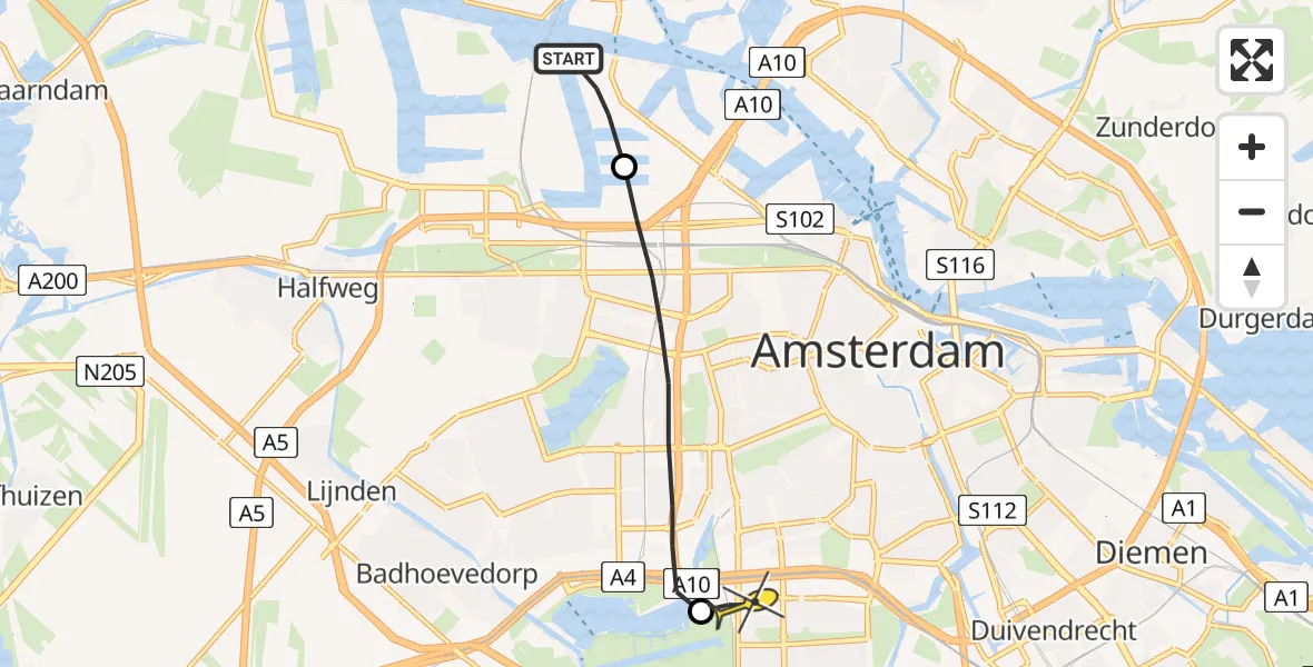 Routekaart van de vlucht: Lifeliner 1 naar VU Medisch Centrum Amsterdam