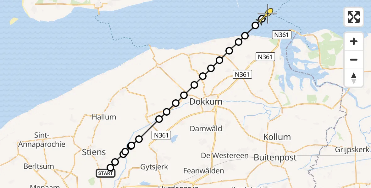 Routekaart van de vlucht: Ambulanceheli naar Schiermonnikoog