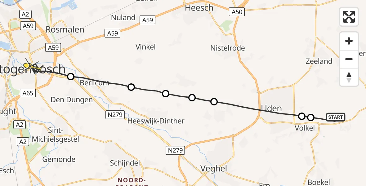 Routekaart van de vlucht: Lifeliner 3 naar 's-Hertogenbosch