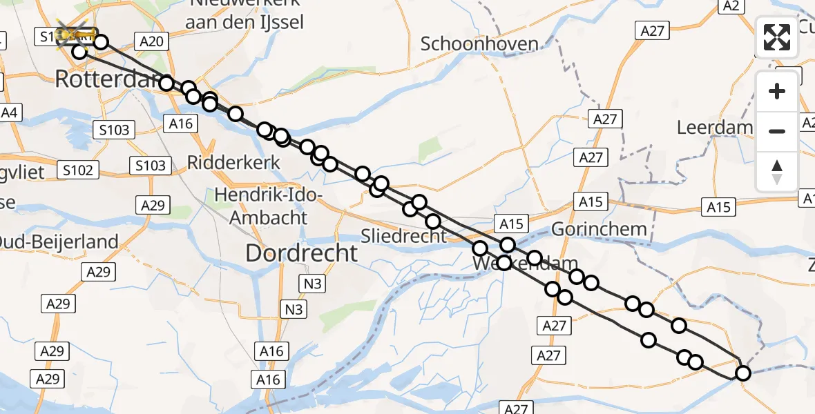 Vluchtroute Traumahelikopter Rotterdam The Hague Airport - Rotterdam The Hague Airport, 15 juni 2023, 05:49