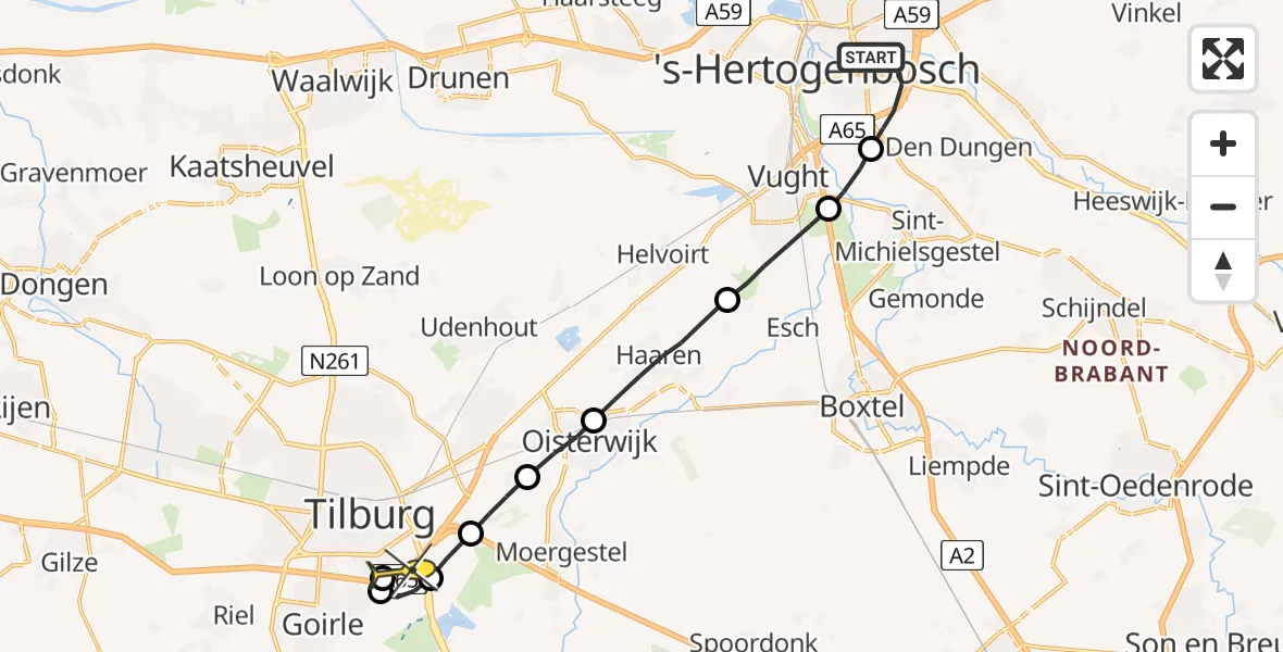 Routekaart van de vlucht: Lifeliner 3 naar Tilburg