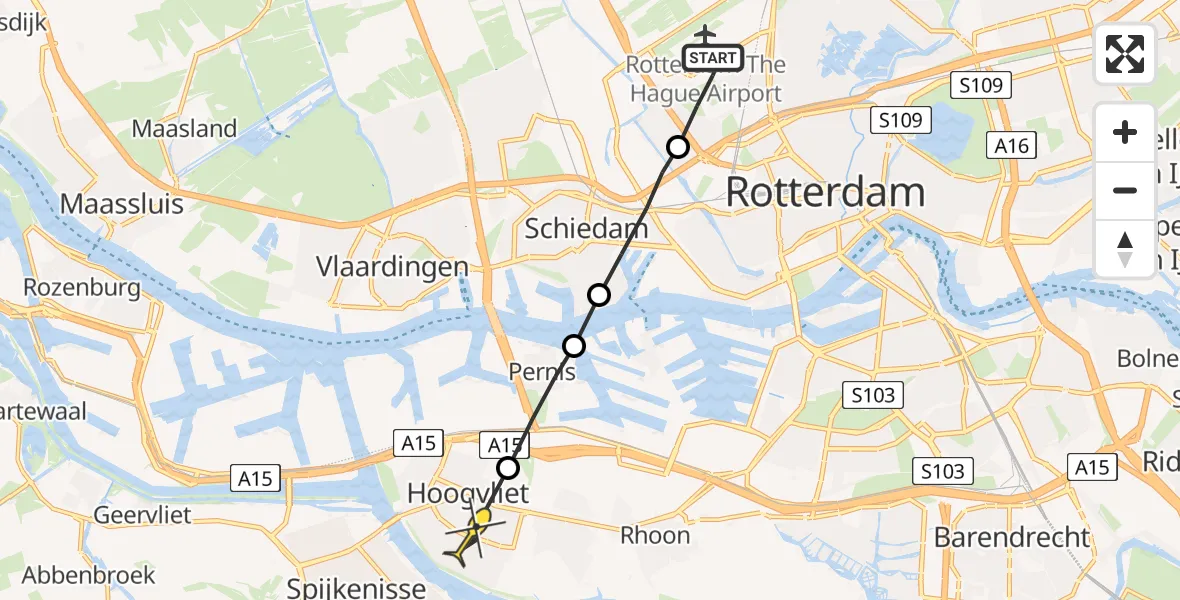 Routekaart van de vlucht: Lifeliner 2 naar Hoogvliet