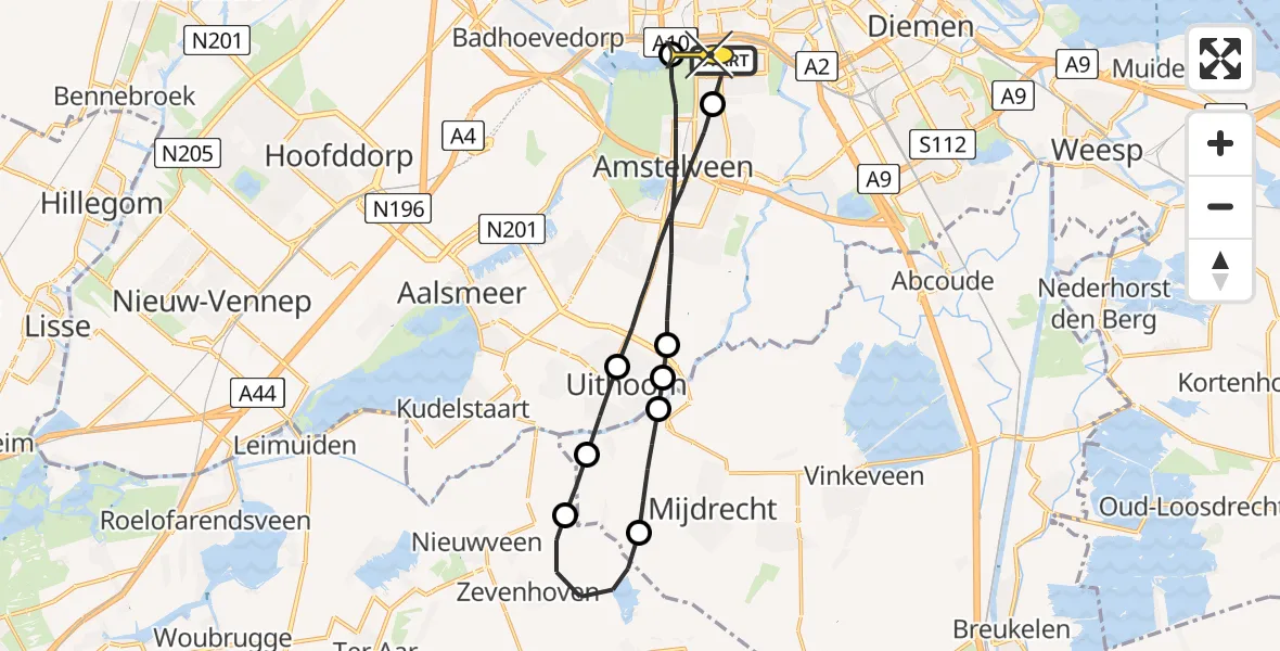 Routekaart van de vlucht: Lifeliner 1 naar VU Medisch Centrum Amsterdam