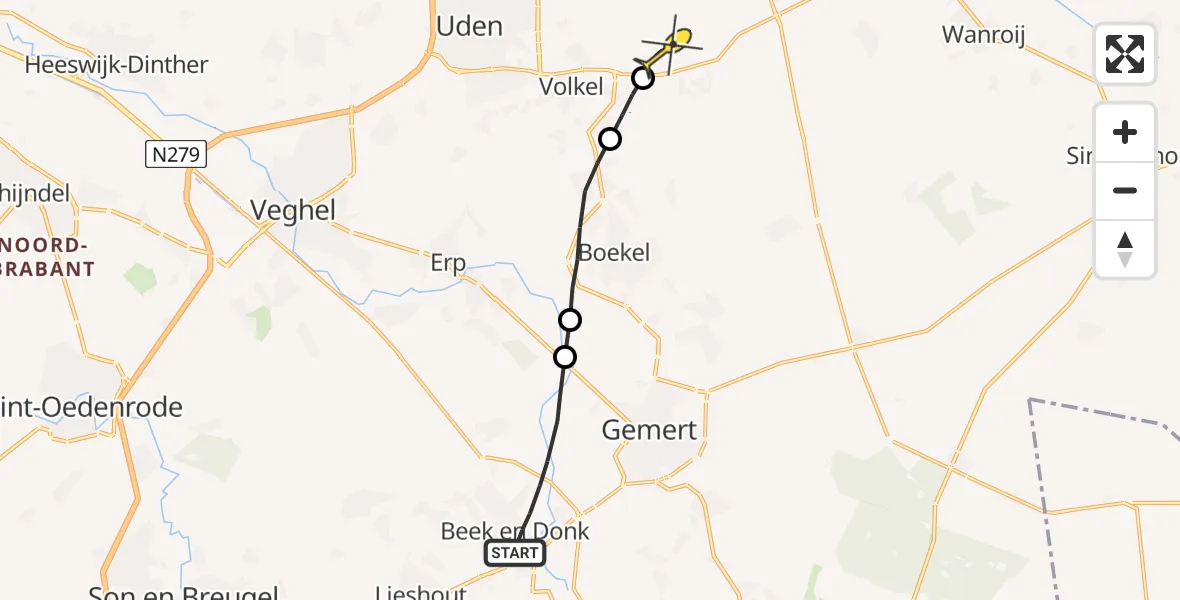 Routekaart van de vlucht: Lifeliner 3 naar Vliegbasis Volkel