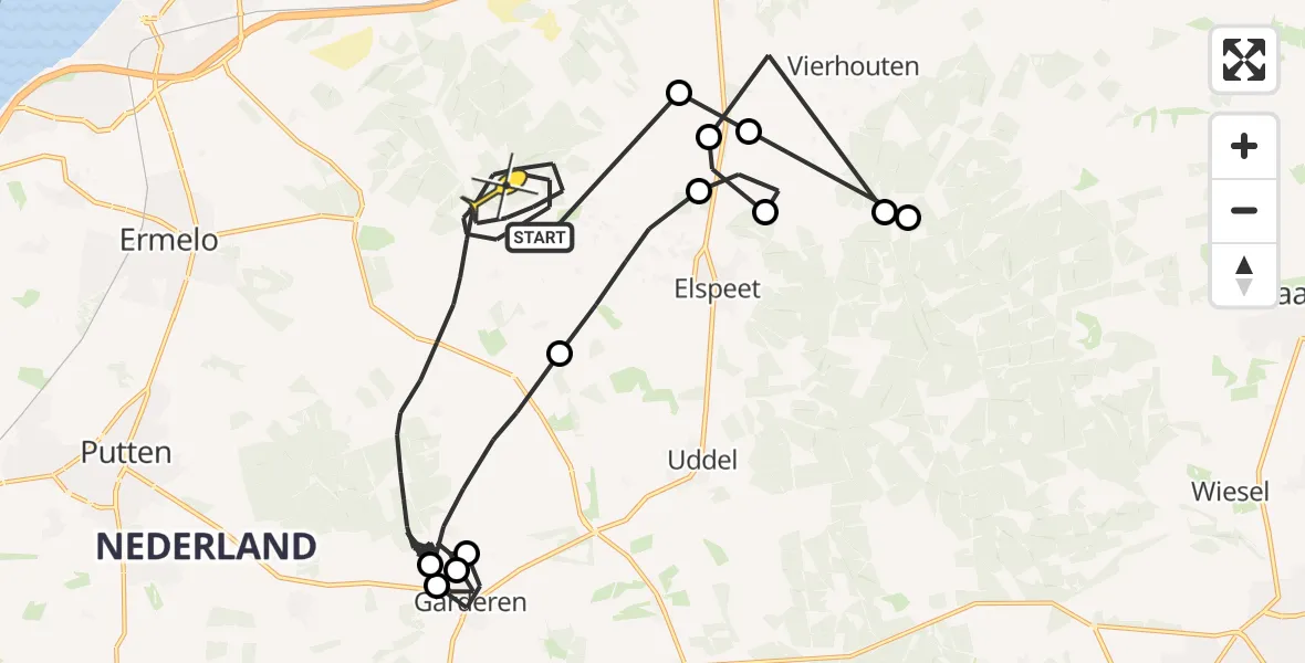 Routekaart van de vlucht: Politieheli naar Ermelo