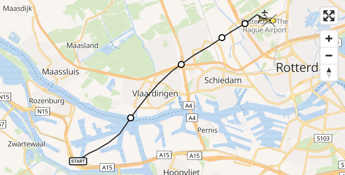 Routekaart van de vlucht: Lifeliner 2 naar Rotterdam The Hague Airport