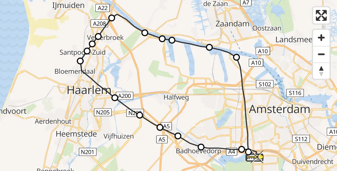 Routekaart van de vlucht: Lifeliner 1 naar VU Medisch Centrum Amsterdam