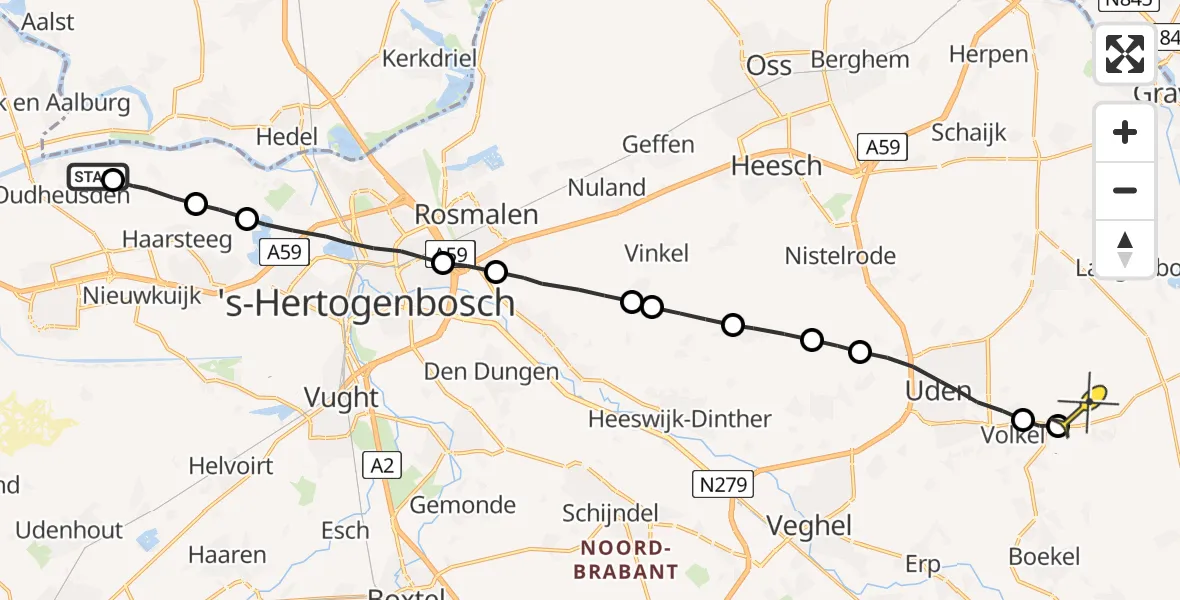 Routekaart van de vlucht: Lifeliner 3 naar Vliegbasis Volkel