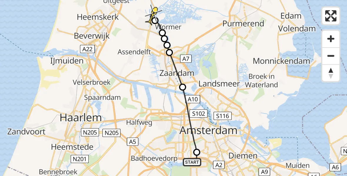 Routekaart van de vlucht: Lifeliner 1 naar Westknollendam