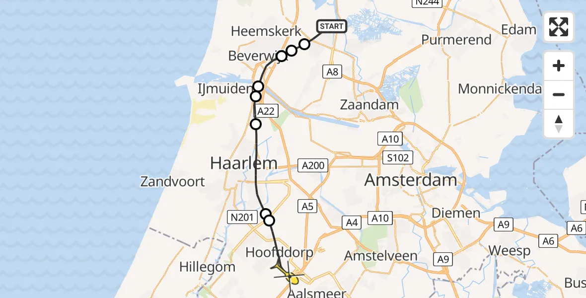 Routekaart van de vlucht: Lifeliner 1 naar Hoofddorp