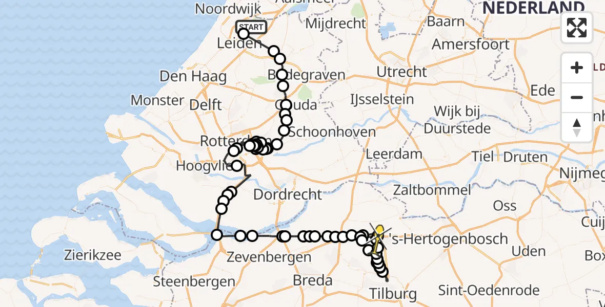 Routekaart van de vlucht: Politieheli naar Sprang-Capelle