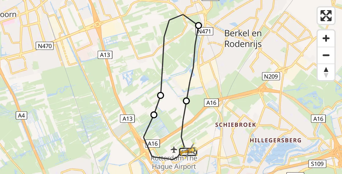 Vluchtroute Traumahelikopter Rotterdam The Hague Airport - Rotterdam The Hague Airport, 15 juni 2023, 12:34