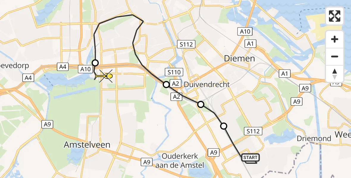 Routekaart van de vlucht: Lifeliner 1 naar VU Medisch Centrum Amsterdam