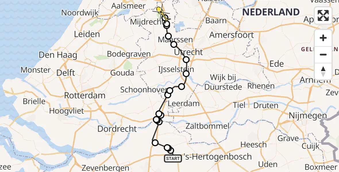 Routekaart van de vlucht: Politiehelikopter naar Vinkeveen
