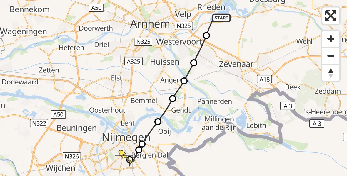 Routekaart van de vlucht: Lifeliner 3 naar Radboud Universitair Medisch Centrum