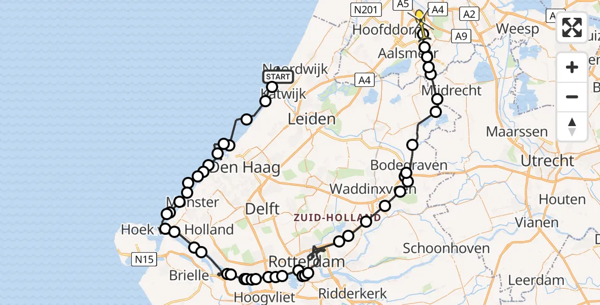 Routekaart van de vlucht: Politieheli naar Schiphol