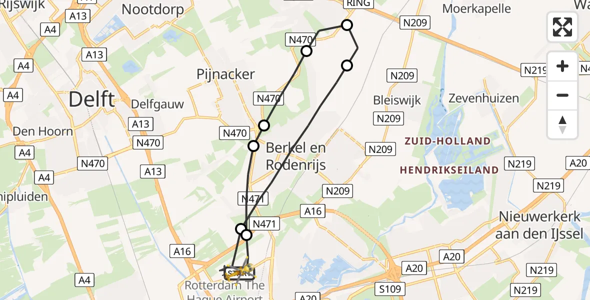 Vluchtroute Traumahelikopter Rotterdam The Hague Airport - Rotterdam The Hague Airport, 15 juni 2023, 13:50