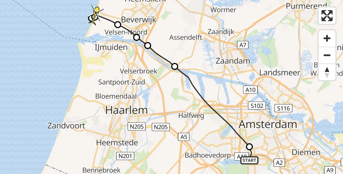 Routekaart van de vlucht: Lifeliner 1 naar Wijk aan Zee