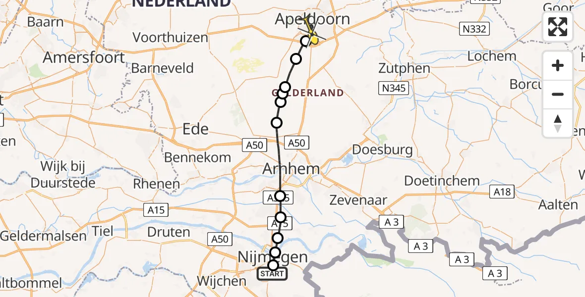 Routekaart van de vlucht: Lifeliner 3 naar Apeldoorn