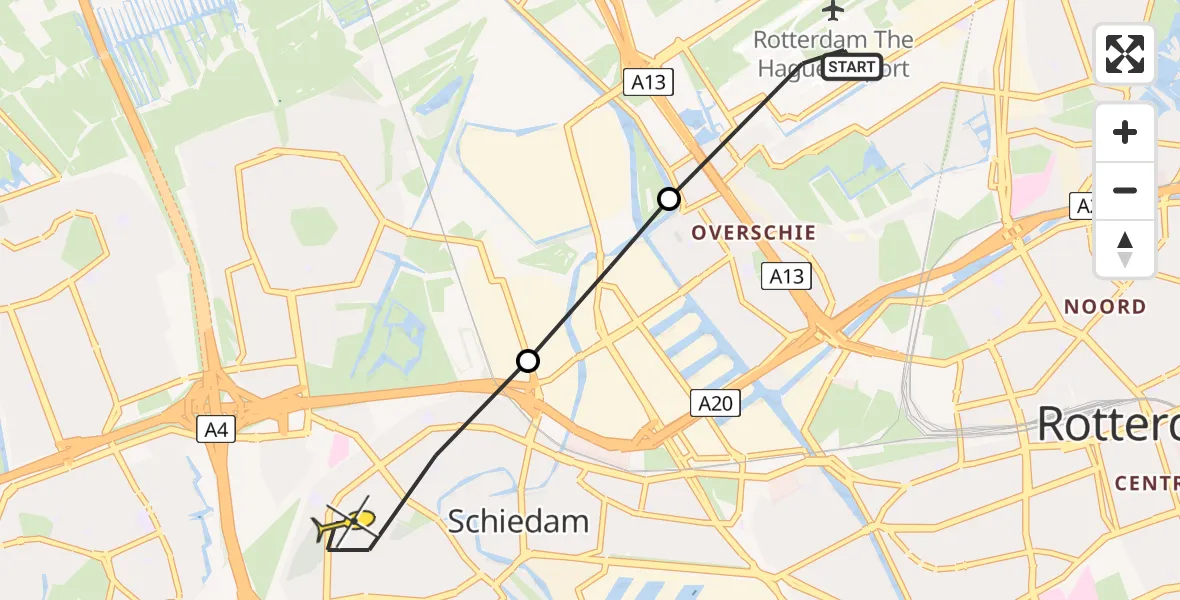 Routekaart van de vlucht: Lifeliner 2 naar Schiedam