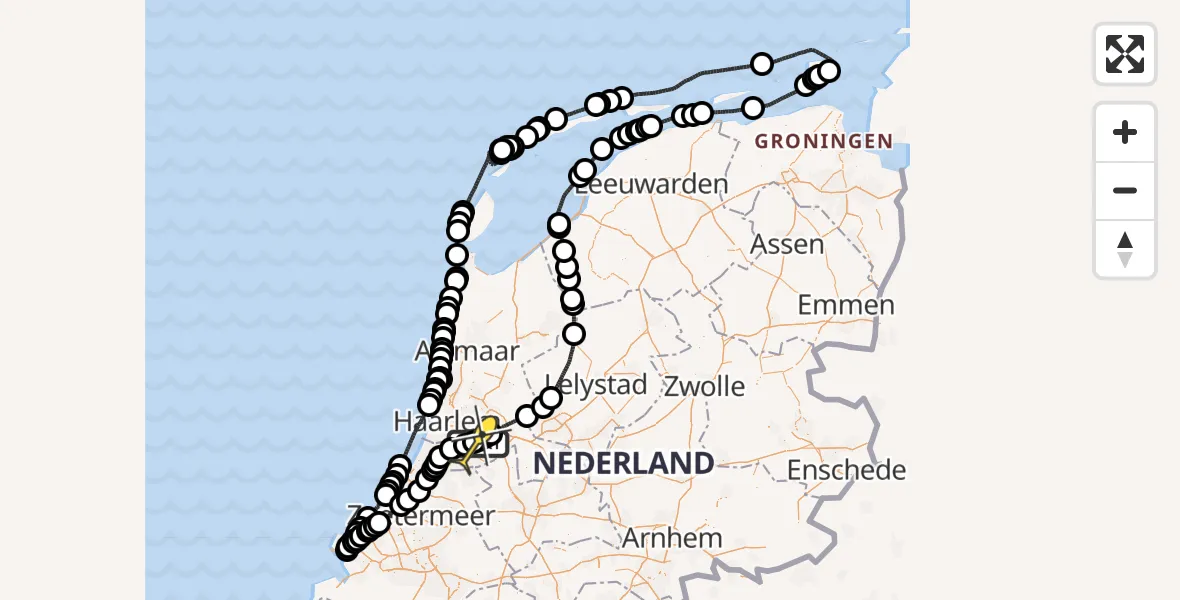 Routekaart van de vlucht: Politiehelikopter naar Schiphol