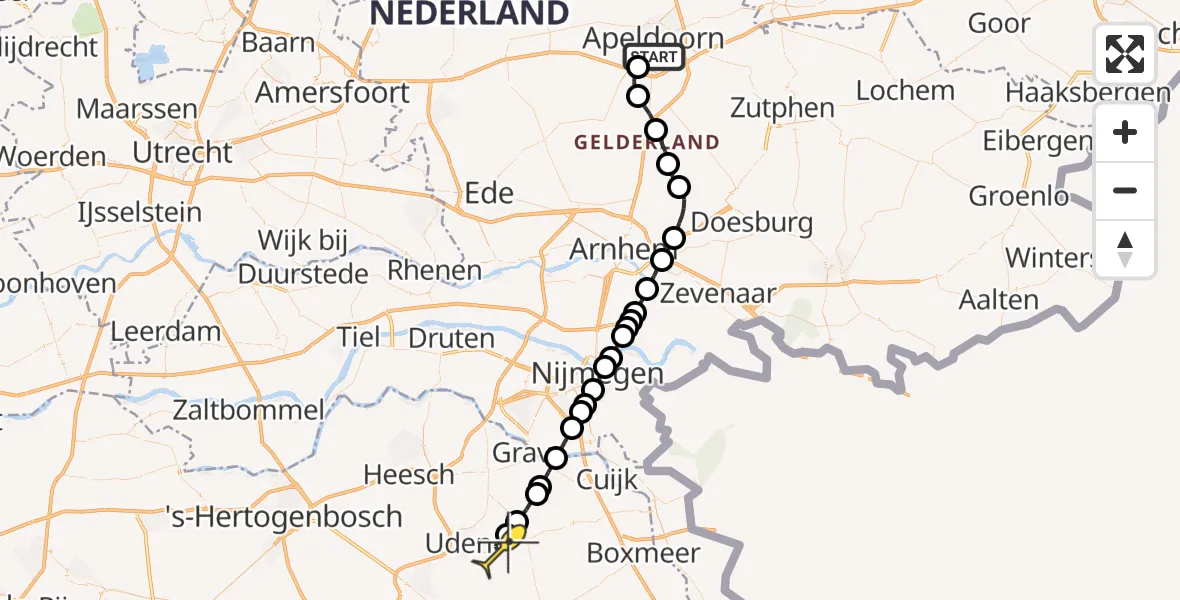 Routekaart van de vlucht: Lifeliner 3 naar Vliegbasis Volkel