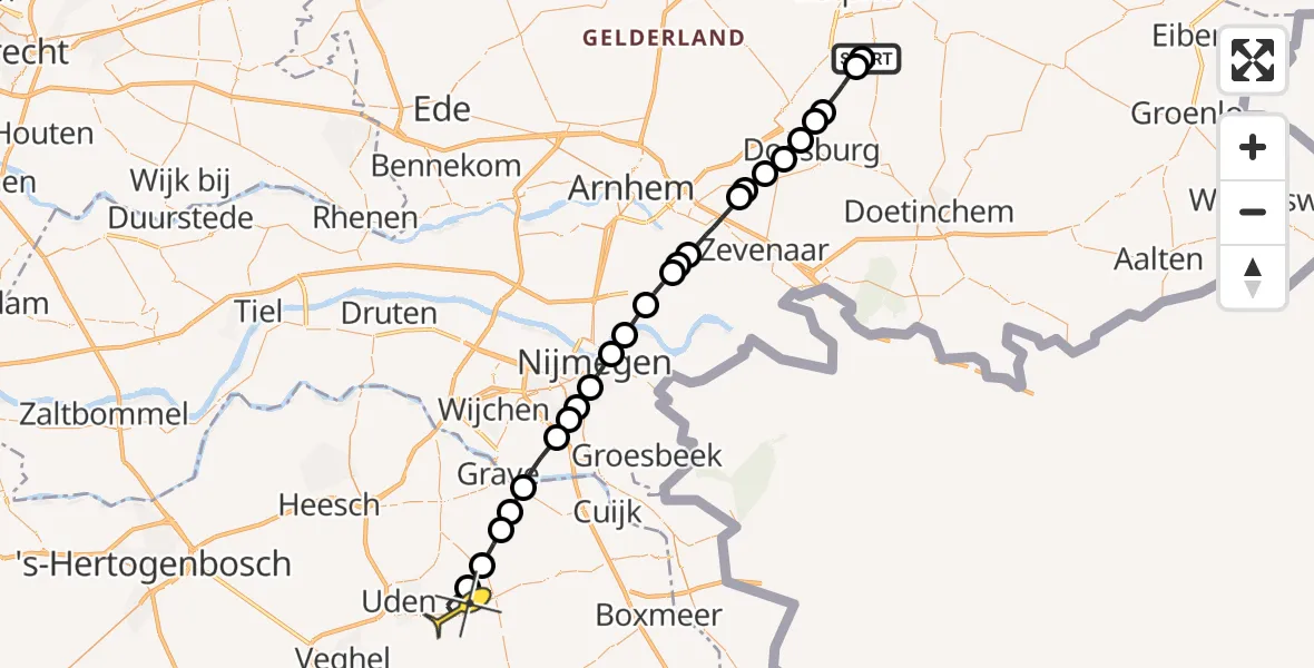 Routekaart van de vlucht: Lifeliner 1 naar Vliegbasis Volkel