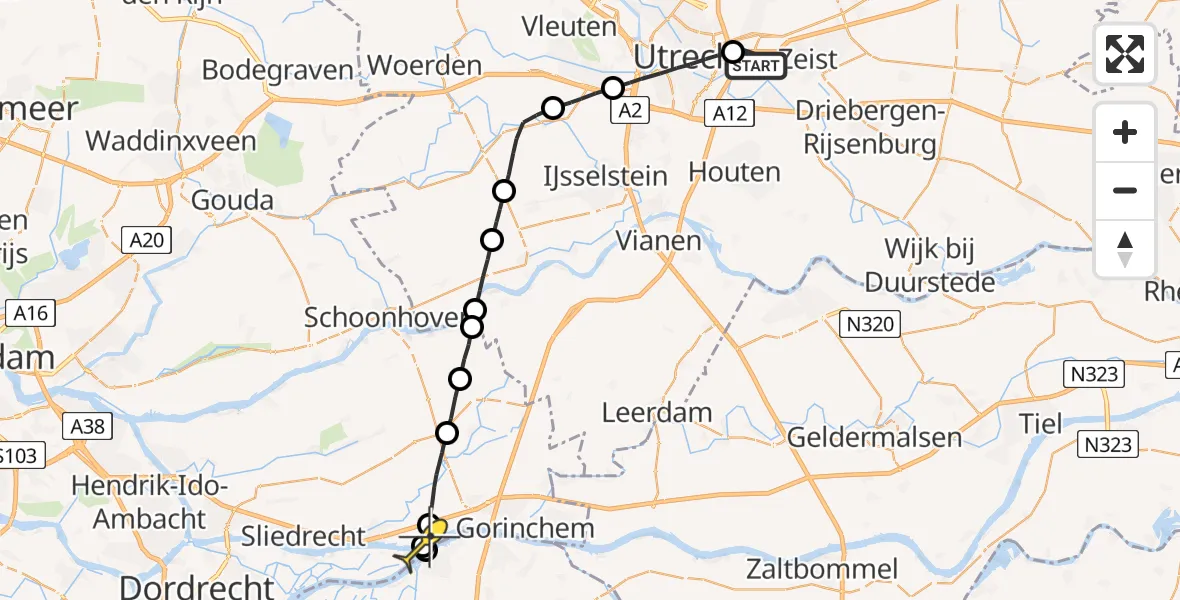 Routekaart van de vlucht: Lifeliner 2 naar Hardinxveld-Giessendam