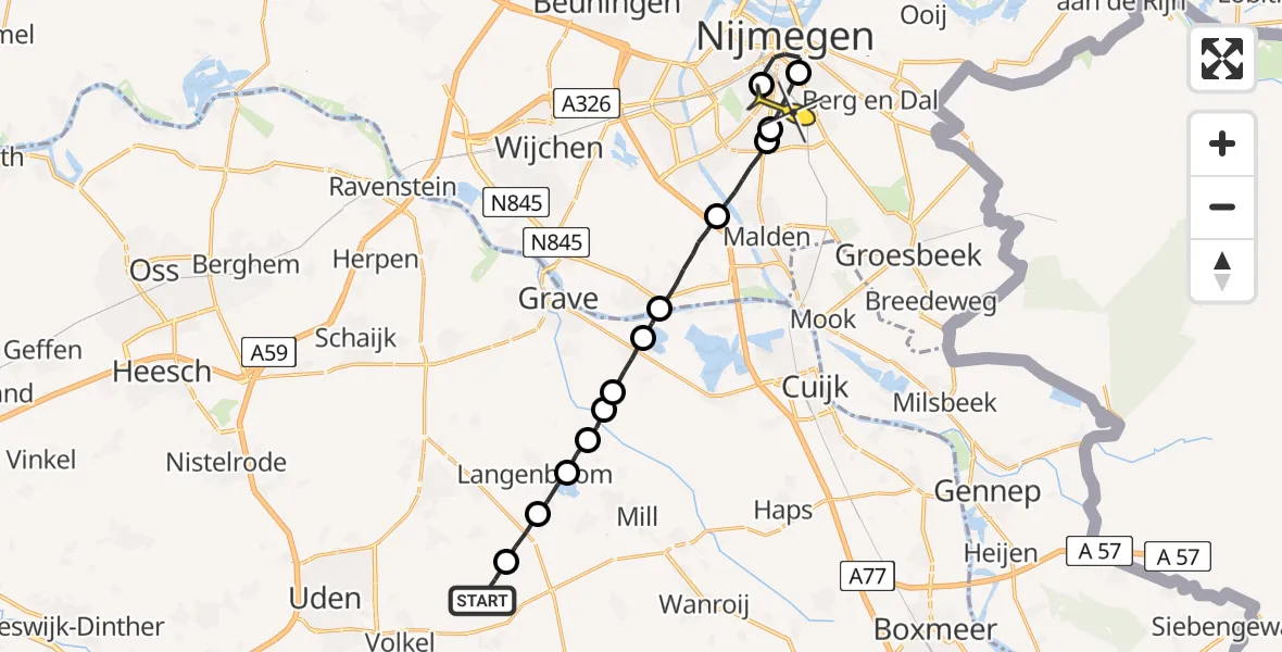 Routekaart van de vlucht: Lifeliner 1 naar Radboud Universitair Medisch Centrum