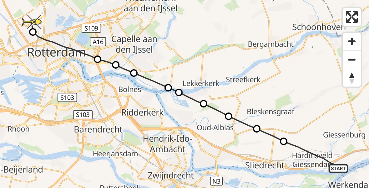 Routekaart van de vlucht: Lifeliner 2 naar Rotterdam The Hague Airport