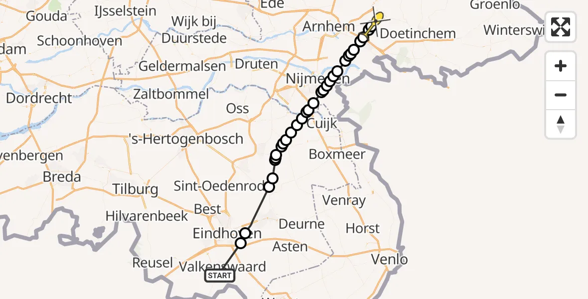 Routekaart van de vlucht: Politiehelikopter naar Angerlo