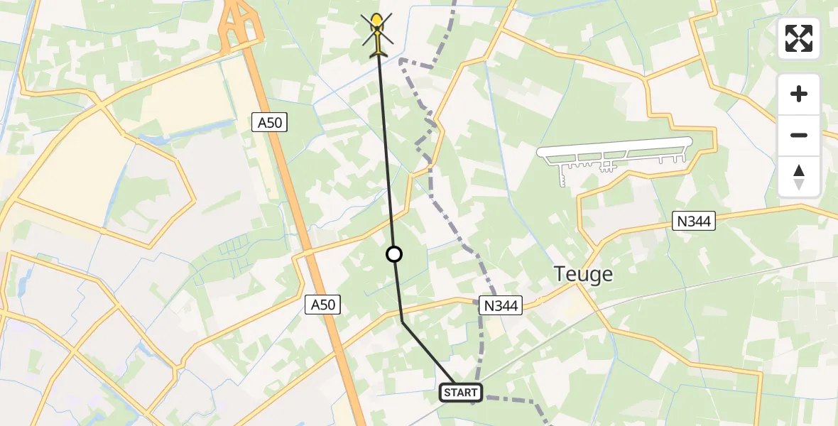 Routekaart van de vlucht: Politiehelikopter naar Beemte Broekland